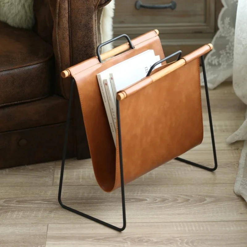 American Iron and Solid Wood Magazine Rack Storage Stand, Vintage Floor Bookshelf, Creative Book Display, Industrial Style Shelf