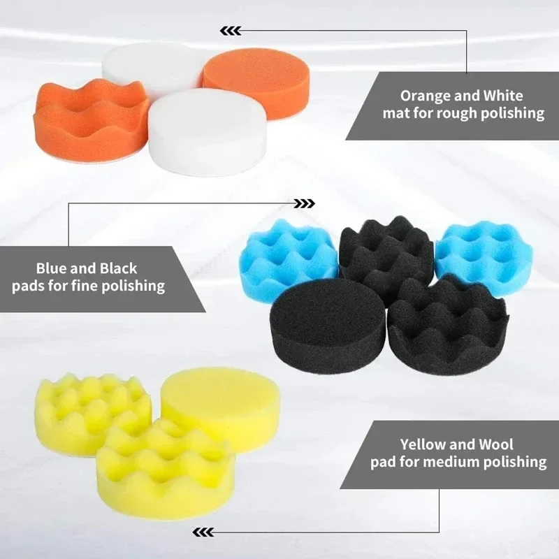 Car Polishing Sponge Pads Kit Foam Pad Buffer Kit Polishing Machine Wax Pads for Auto Motorcycle Motor Vehicle Remove Scratches 4