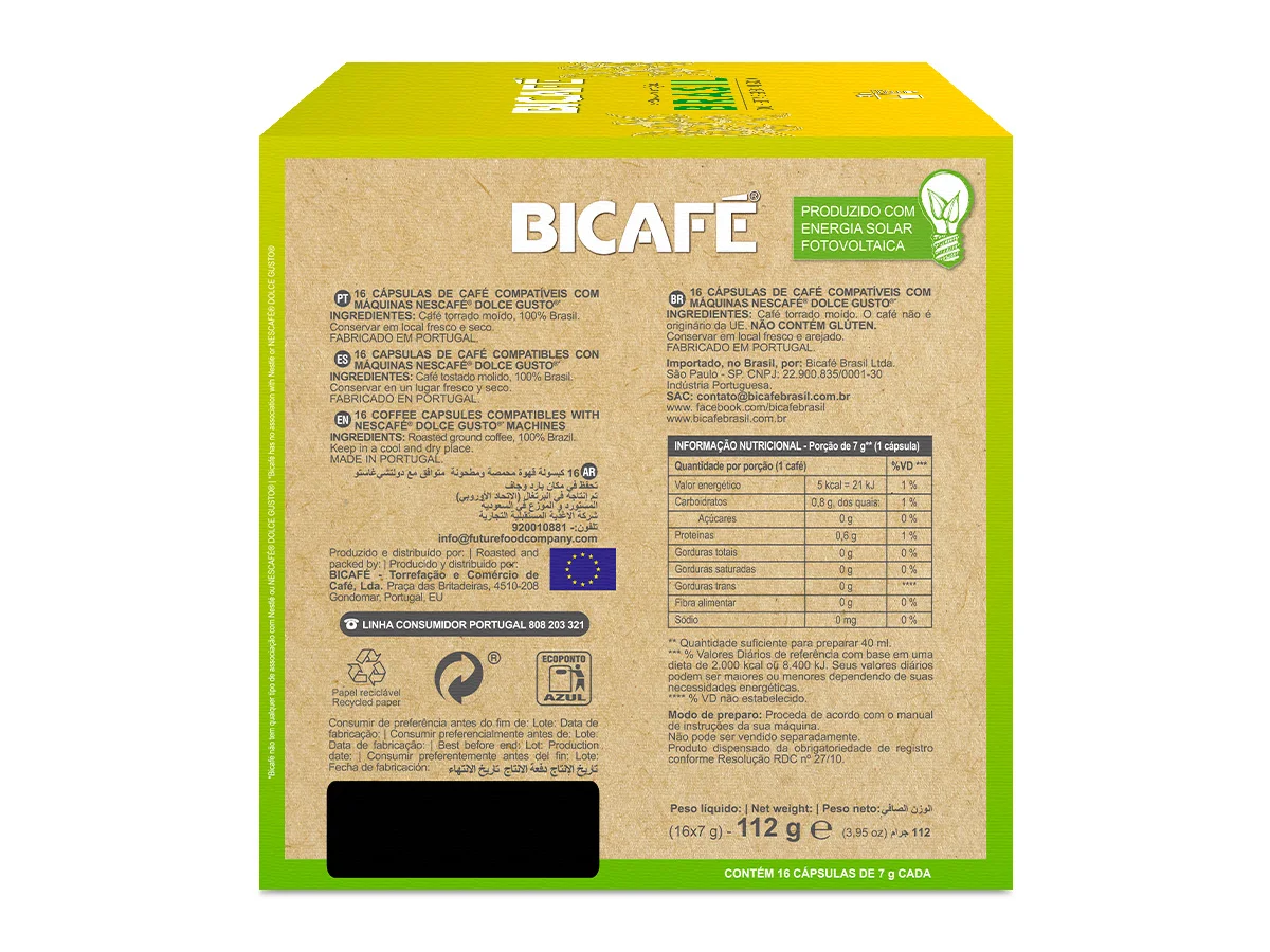 Cápsula De Café Bicafé Brasil 100% Arábica P/ Maq. Dolce Gusto*