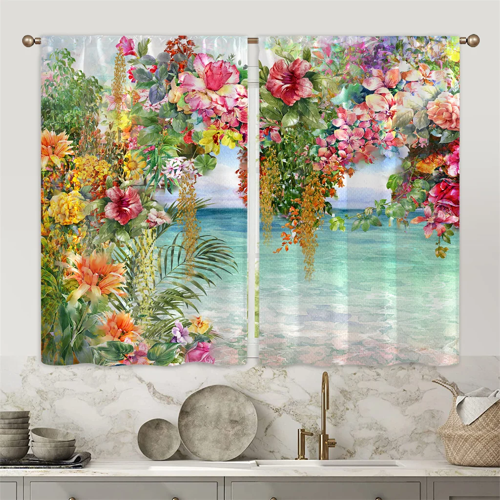 

Ocean Watercolor Flower Scenery Girl 3D Digital Printing Window Curtains for Kids Living Room Bedroom Bathroom Door KicthenDecor
