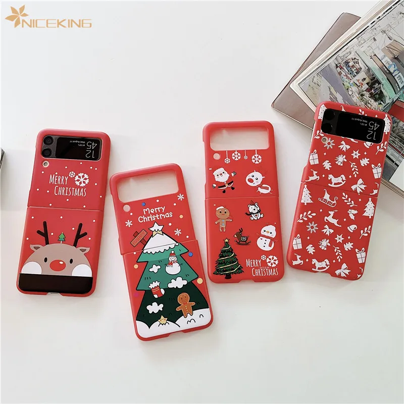 

Cute Cartoon Merry Christmas Phone Cases For Samsung Galaxy Z Flip 4 3 5G Matte Plastic PC Hard Back Cover For Samsung Z Flip4