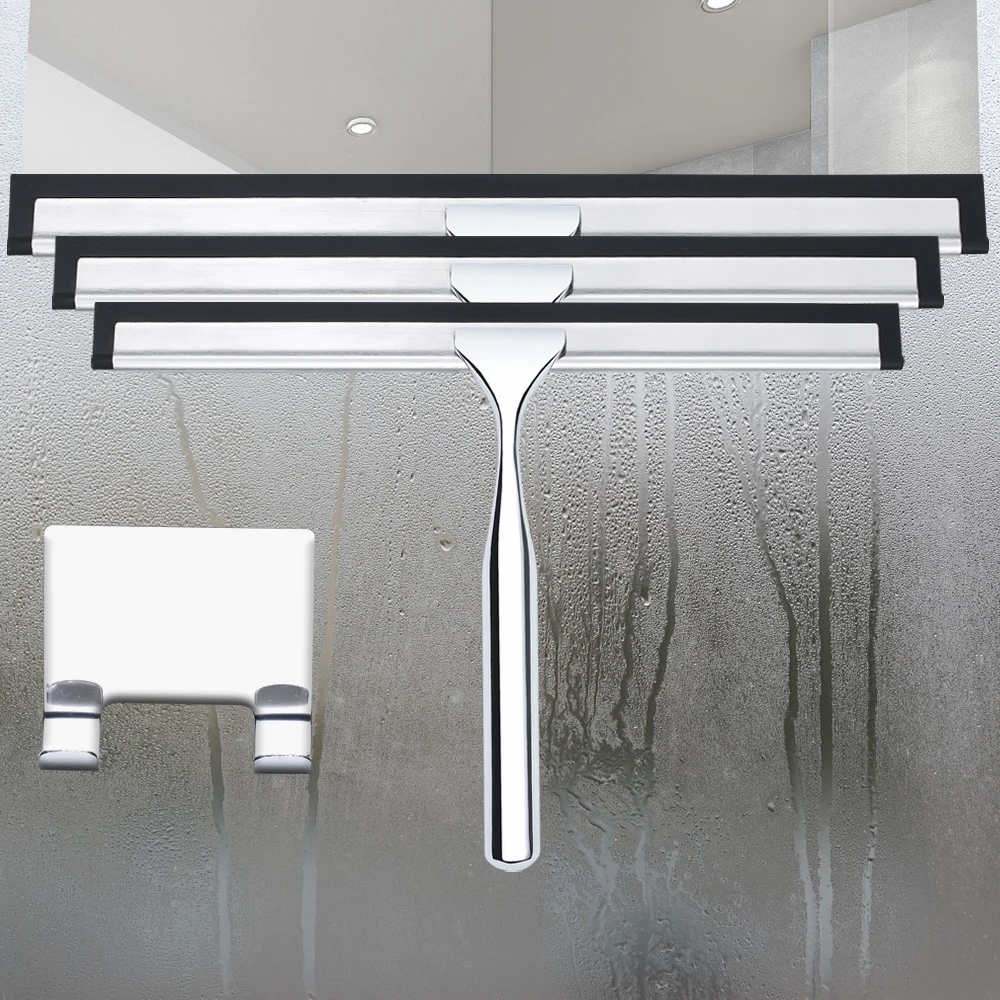 14'' INCH Shower Squeegee Stainless Steel Silicone Wiper Rubber Scrape Bathroom Cleaner Glass Door Hook Remove Stick Blade 4