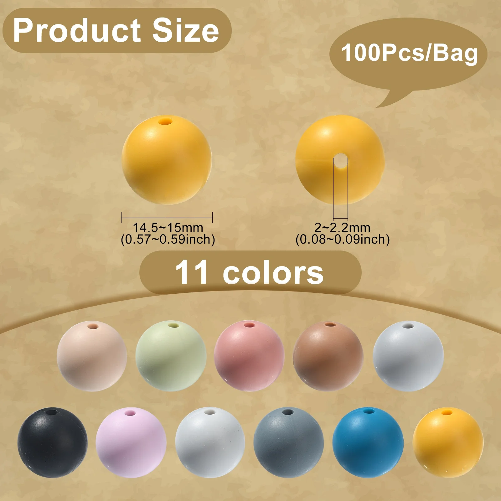 Pandahall 100Pcs Random 15mm Round Silicone Beads Morandi Color Rubber Round Loose Beads Silicone Beads for Jewelry DIY Making