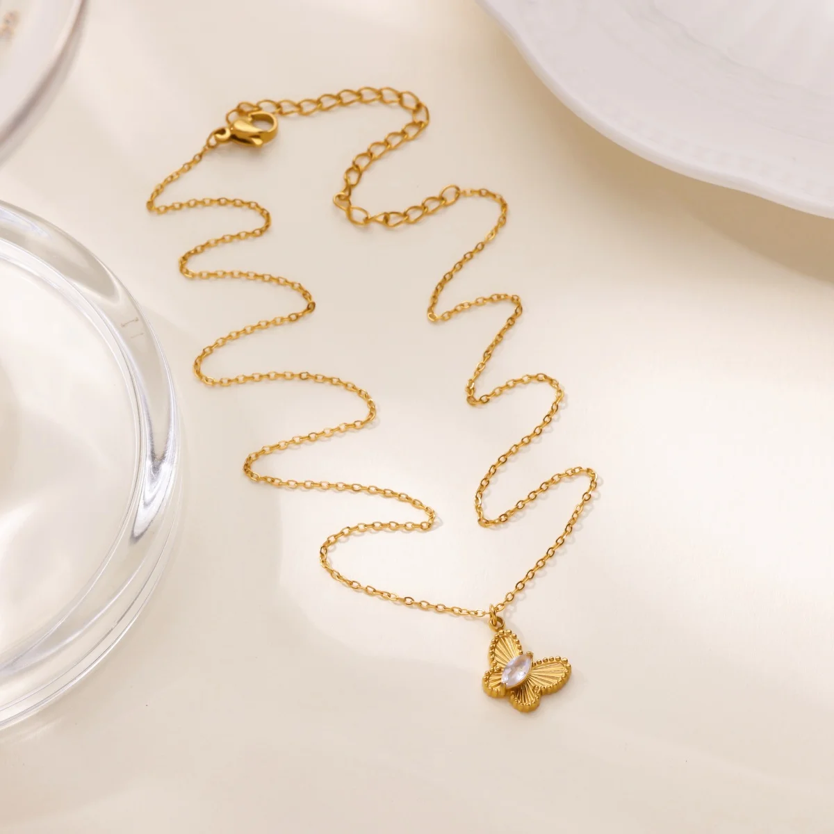 Zircon Butterfly Stainless Steel Necklace For Women