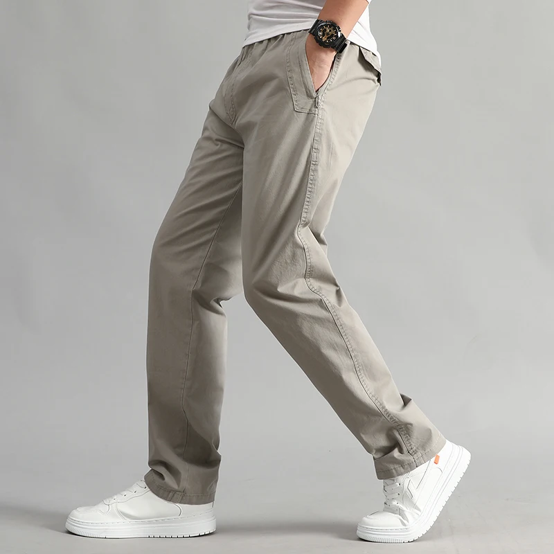 

Men's Casual Cargo Pants Oversized Multi Pockets Trousers Plus Size Drawstring Baggy Pants Khaki Straight Trousers