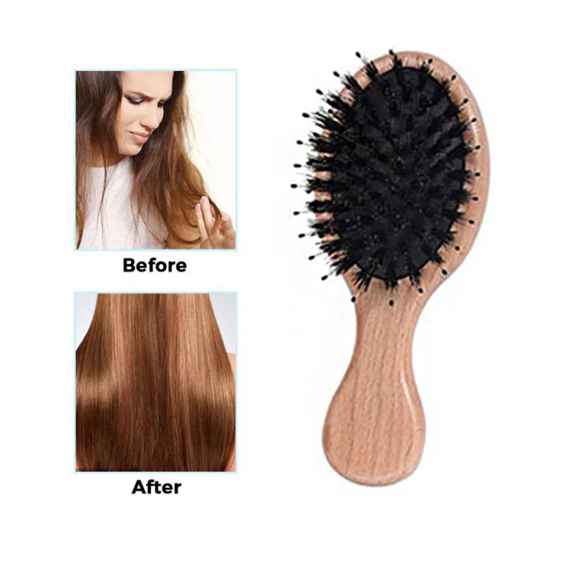 

Women Wood Handle Natural Boar Bristle Hair Brush Small Hair Brush Bristle Nylon New Salon Detangling Hair Comb Detangling Comb