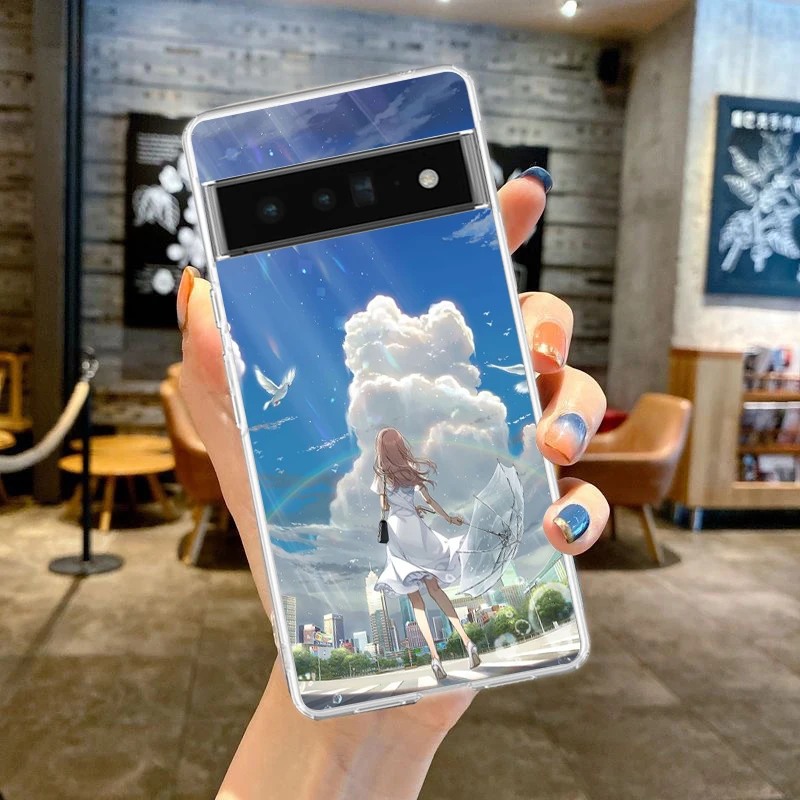 Hand-Painted Japanese Anime Girls Scenery Soft Clear Phone Case