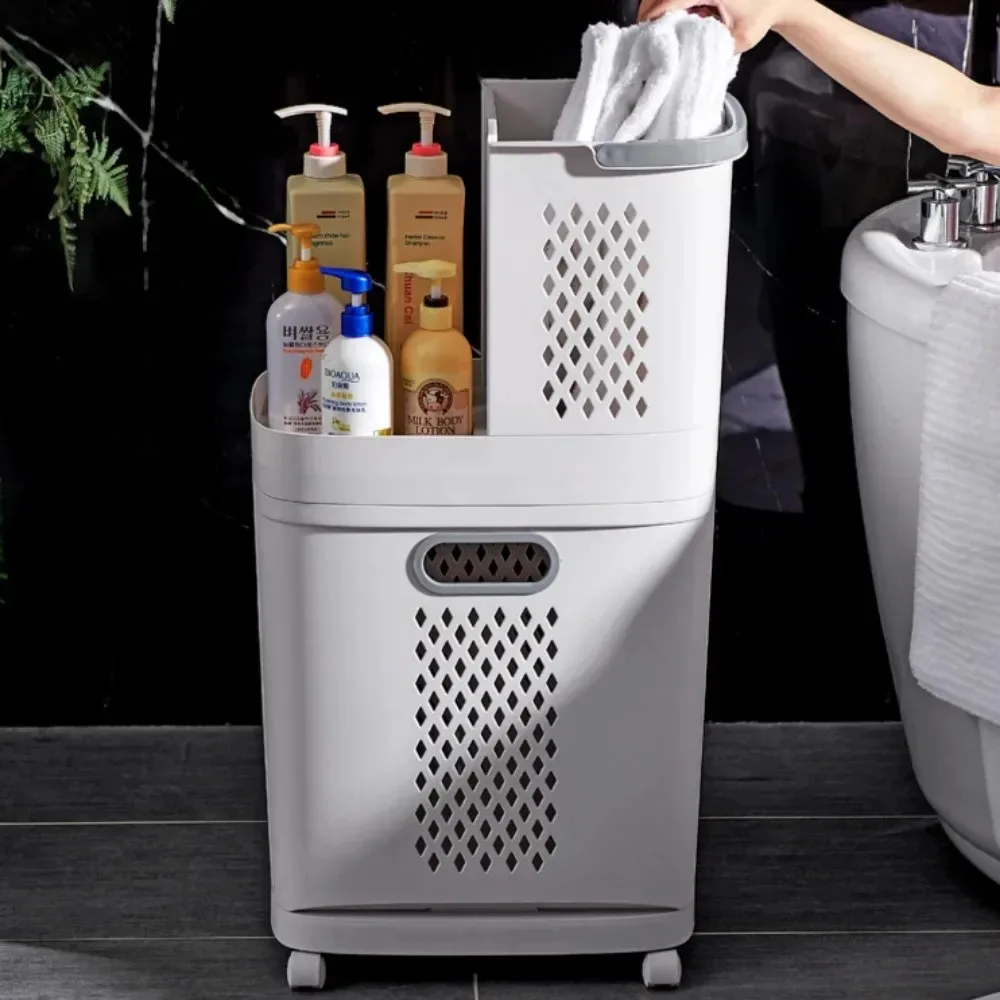 Plastics Laundry Basket Bathroom Dirty Clothe Basket with Wheel Household Multi-Layer Laundry Baskets for Storing Dirty Clothes