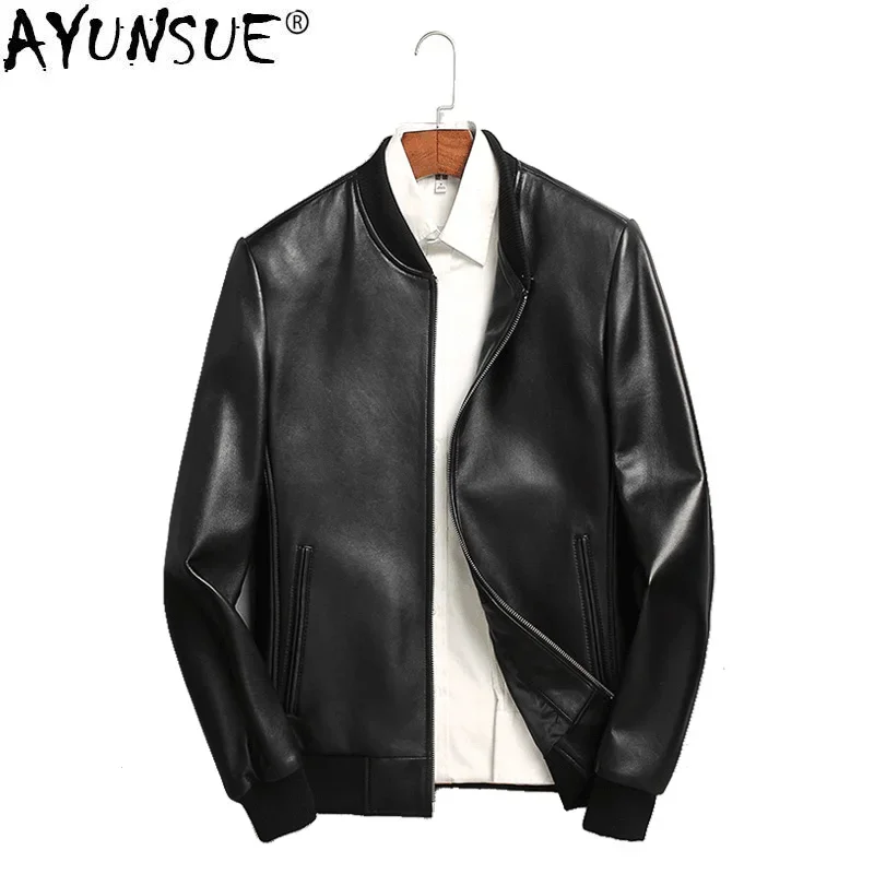 

AYUNSUE Spring Genuine Leather Jacket Men Motorcycle Bomber Jacket Sheepskin Coat for Men Blouson Cuir Homme 71I6086 KJ2117