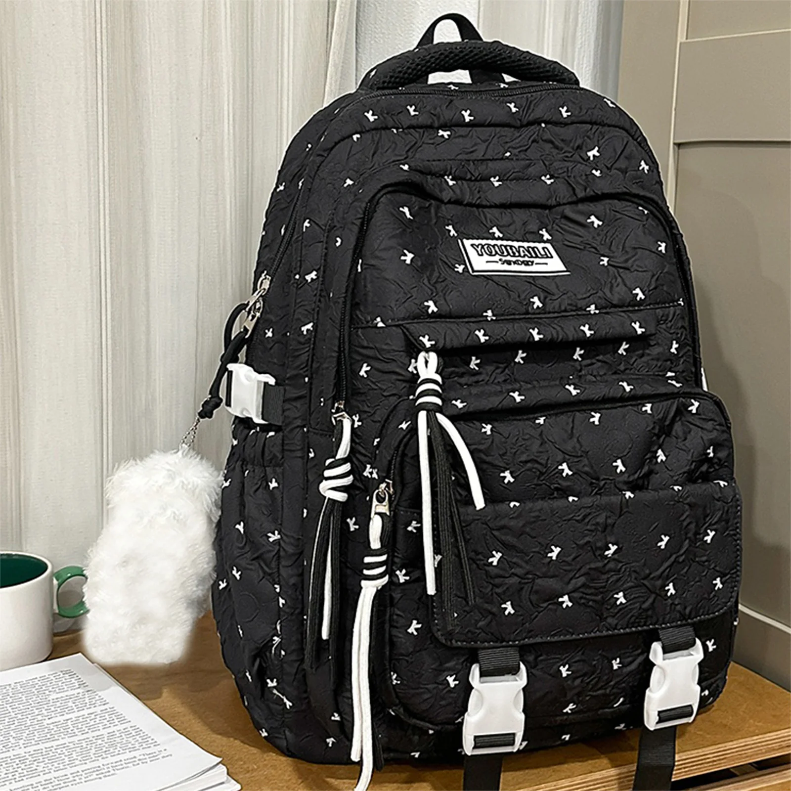 Bow Print Travel Casual Backpack Casual School Backpack Travel Daypack Large for Teens Girls Students