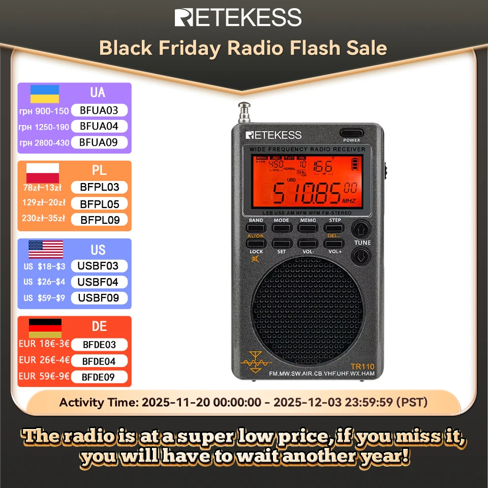 Retekess TR110 Radio FM Receiver Portable SSB Shortwave Radios AM