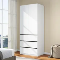 Modern 75" White Bedroom Armoire Wardrobe Closet with 3 Drawers and Shelves - Stylish Storage Solution 1