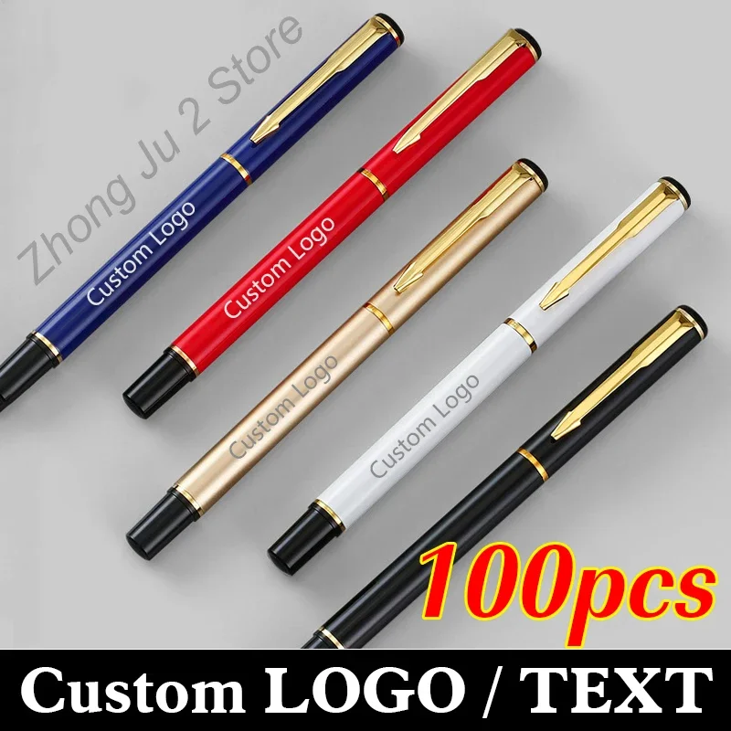 100pcs Metal Ballpoint Pen Gift Pen Custom Logo Water Based Advertising Signature Pen Engraved Name Office Stationery Wholesale