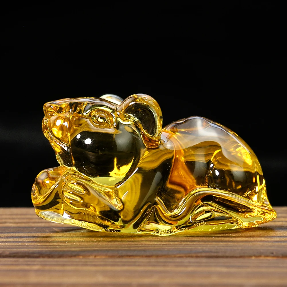 Cartoon Kawaii Chinese Zodiac Mouse Animal Citrine Crystal Glass Crafts Ornament Paperweight Feng Shui Wealth Wedding Home Decor