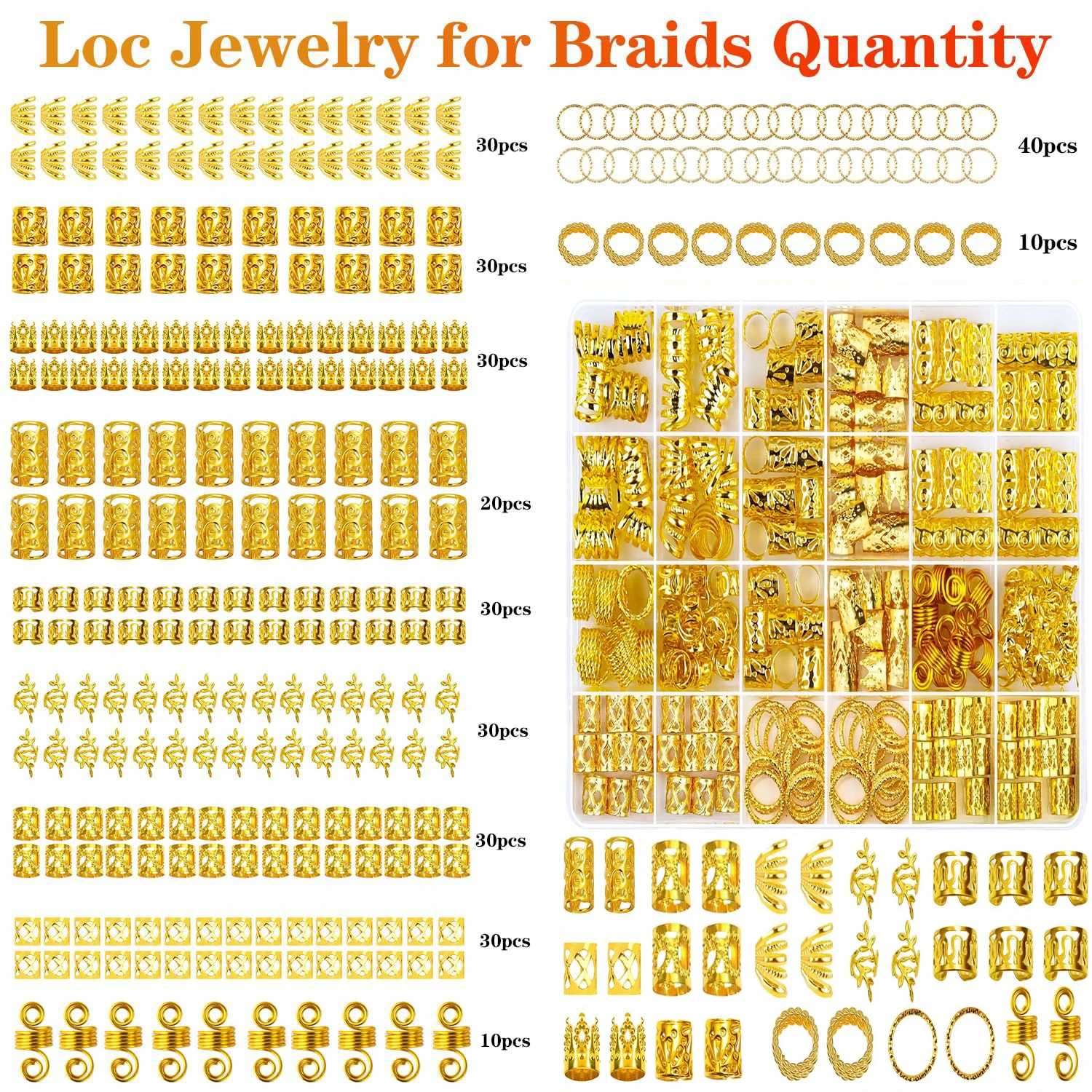 290Pcs Silver Gold Hair Beads Jewelry Braid Accessories Hair Clips Dreadlocks Braiding Braid Cuffs Metal Hair Rings Charms 3