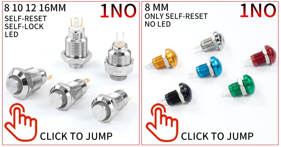 Description Picture 2 of item1NO High head small Waterproof Metal Push Button Switch LED Light Self-locking/reset 3/6/12/24/220V  8/10/12/16mm Oxidized black