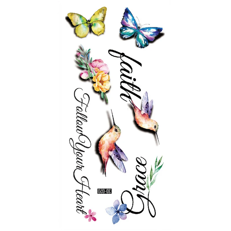 

Водостойкая Временная тату-наклейка для женщин, Акварельные Цветы, Летающие птицы, бабочки, искусство тату, искусственная тату-наклейка