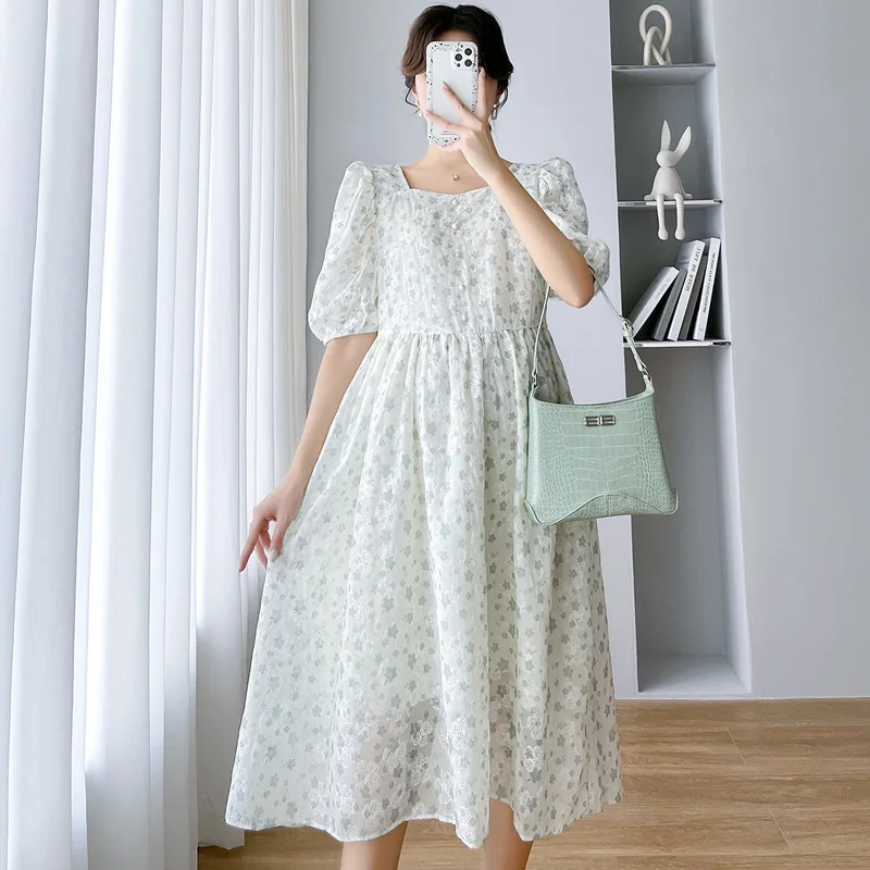 

2023 Floral Printing Casual Pregnancy Clothes Versatile Soft Breatheable Maternity Dresses for Photo Shoots Plus Size New Summer