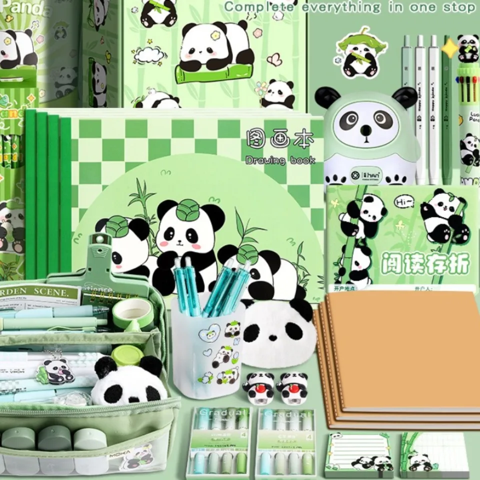 TQEBWUS Schrijfmateriaal Sets, Lief Schoolspullen, Panda