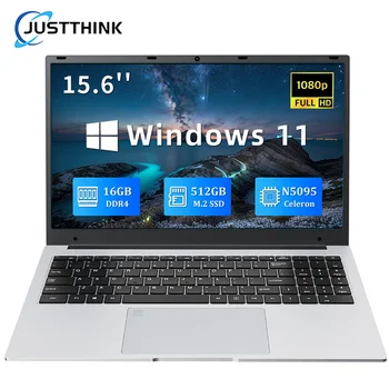 Justthink 15.6 inch Celeron N5095 Windows 11 IPS One-key Fingerprint 16GB DDR4 RAM 512GB 1TB SSD Office Study Unlock Laptops