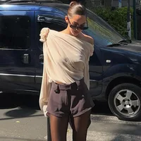 Chemisier en mousseline de soie pour femmes, épaules dénudées, Sexy, élégant, col Oblique irrégulier, chemises à fleurs 3D, mode féminine, Streetwear, hauts de fête en maille 3