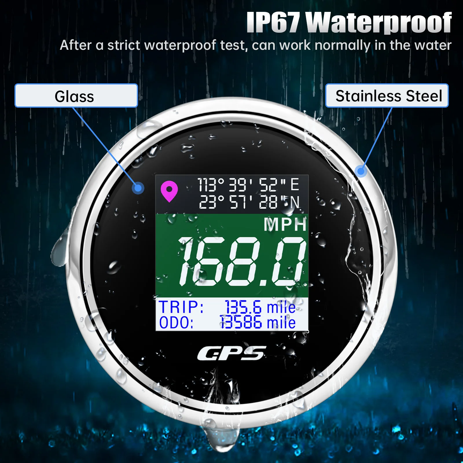52mm Waterproof TFT Screen LCD Digital GPS Speedometer Gauge Km/h MPH Knots Adju