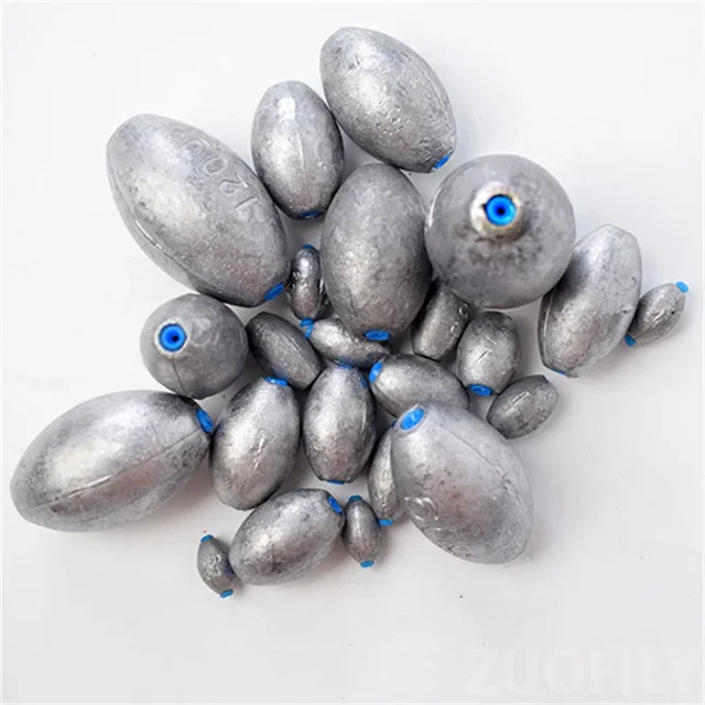 10pcs Fishing Lead Olive Shaped Sinkers with Plastic Plug Hollow Lure Lead Weights  Fishing Slip Shot Sinkers 10/20/30/40/50/60g 6