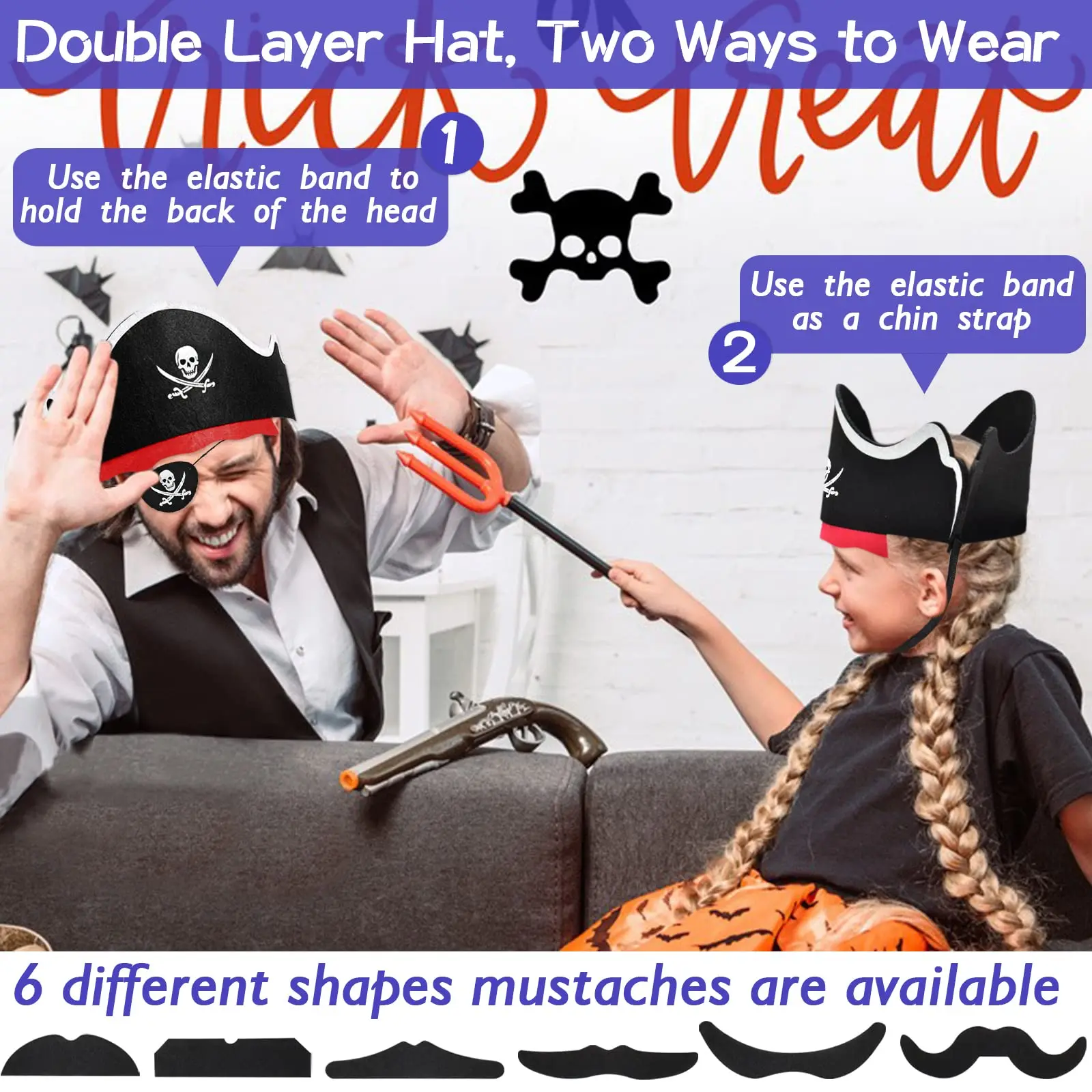 108pcs Pirate Hat Set for Kids Pirate Hats Fake Mustaches Eye Patches Party Favors for Halloween Masquerade Cosplay