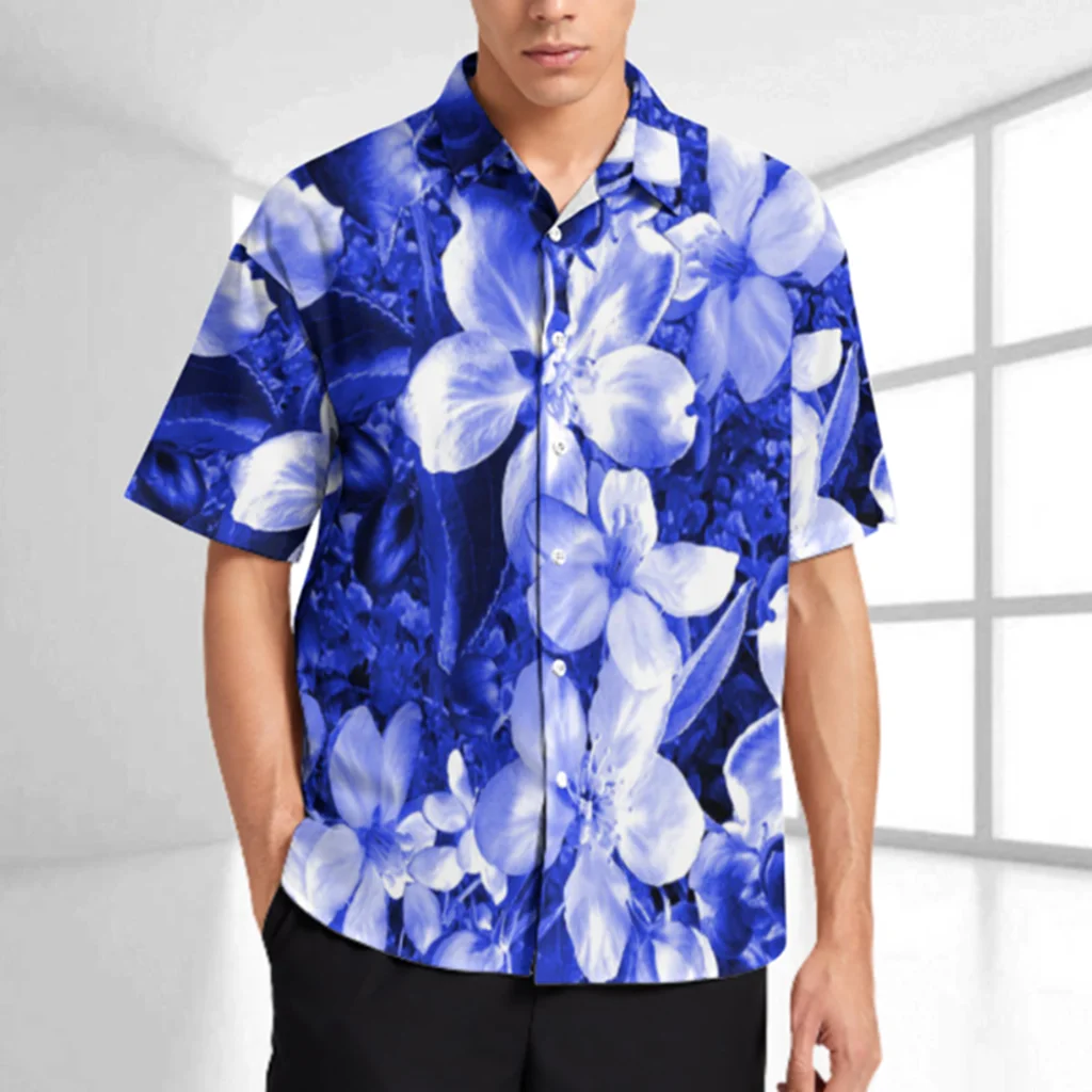 

American printed floral shirt for men, high-end, handsome, short-sleeved shirt, Hawaiian travel vacation jacket, top