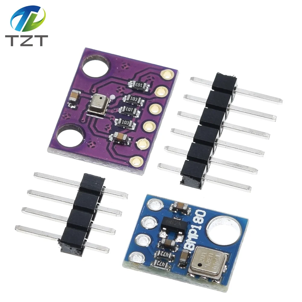 Module capteur barométrique BMP180 ou BMP280 pour Arduino, ESP32, Raspberry Pi, connecté à une breadboard avec des fils Dupont.