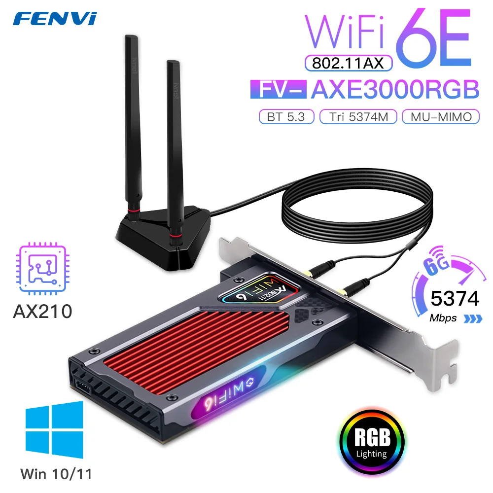 FENVI FV-AXE3000 Wi-Fi 6E AX210 بلوتوث 5.3 لاسلكي...
