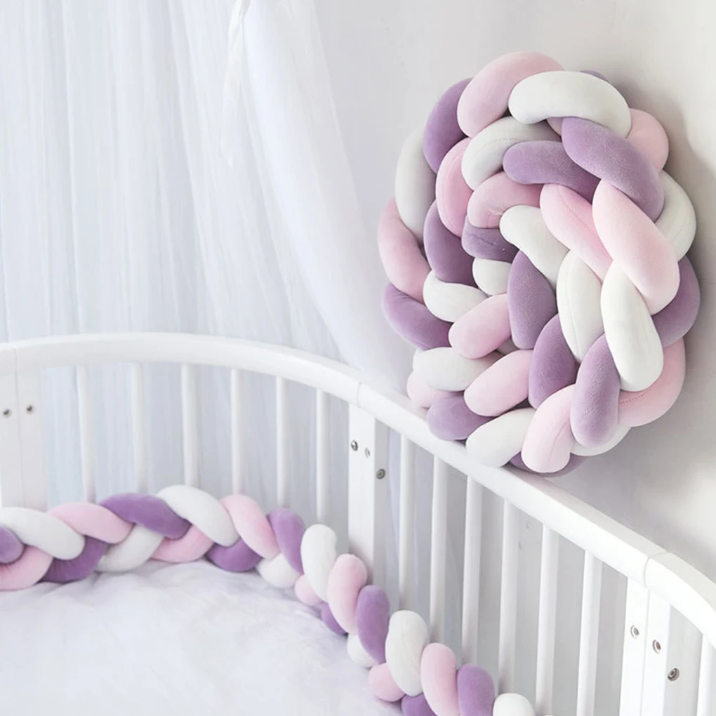 Braided Baby Crib Bumper (1.5M), Soft Knot Pillow Cushion for Crib Protection