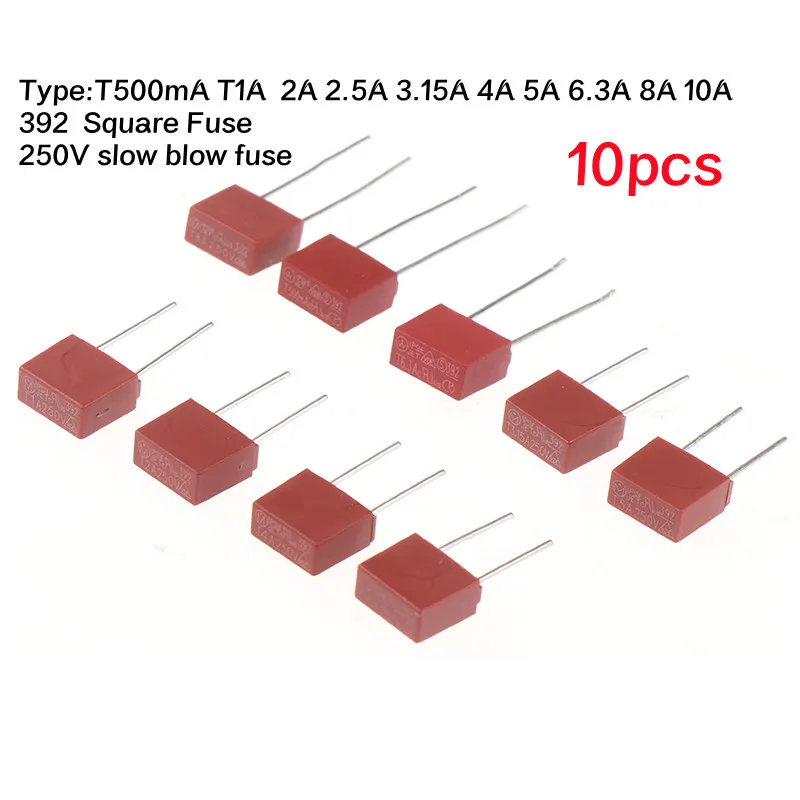 10Pcs T500mA T1A-10A 250V 392 Plastic Fuse T2A LCD TV Power Board Commonly Water Purifier 250V Slow Blow Fuse