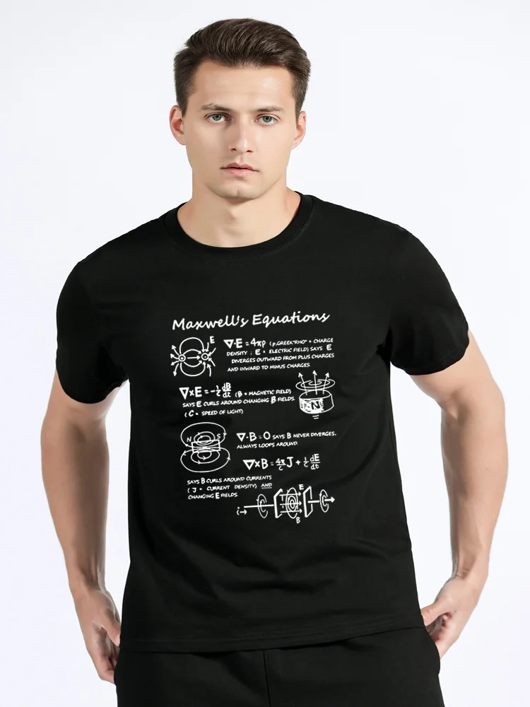 Camiseta eletromagnética engraçada masculina, roupa de algodão para presentes de aniversário, roupa física, fórmula de equação estilo verão