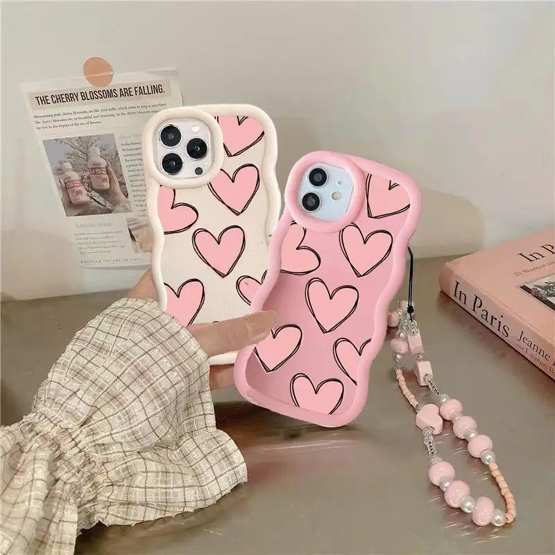 Love Heart Wrist Chain Lanyard Phone Case