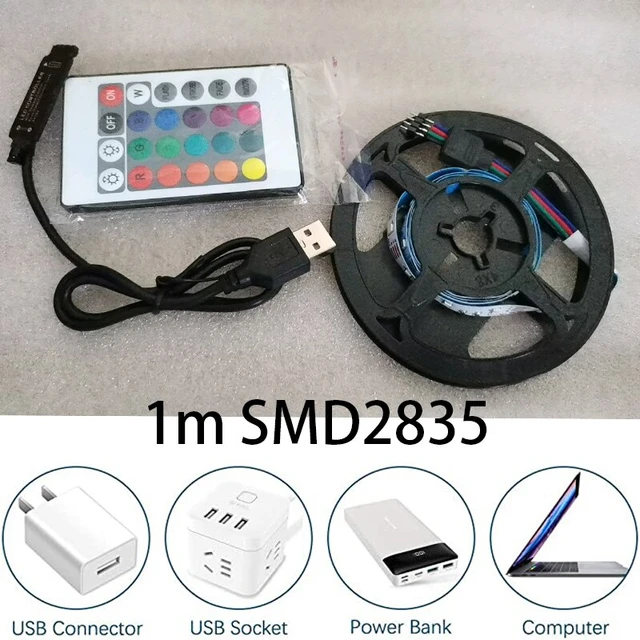 1m USB LED Strip Lights 60LEDs/m RGB Tape SMD 2835 With Remote