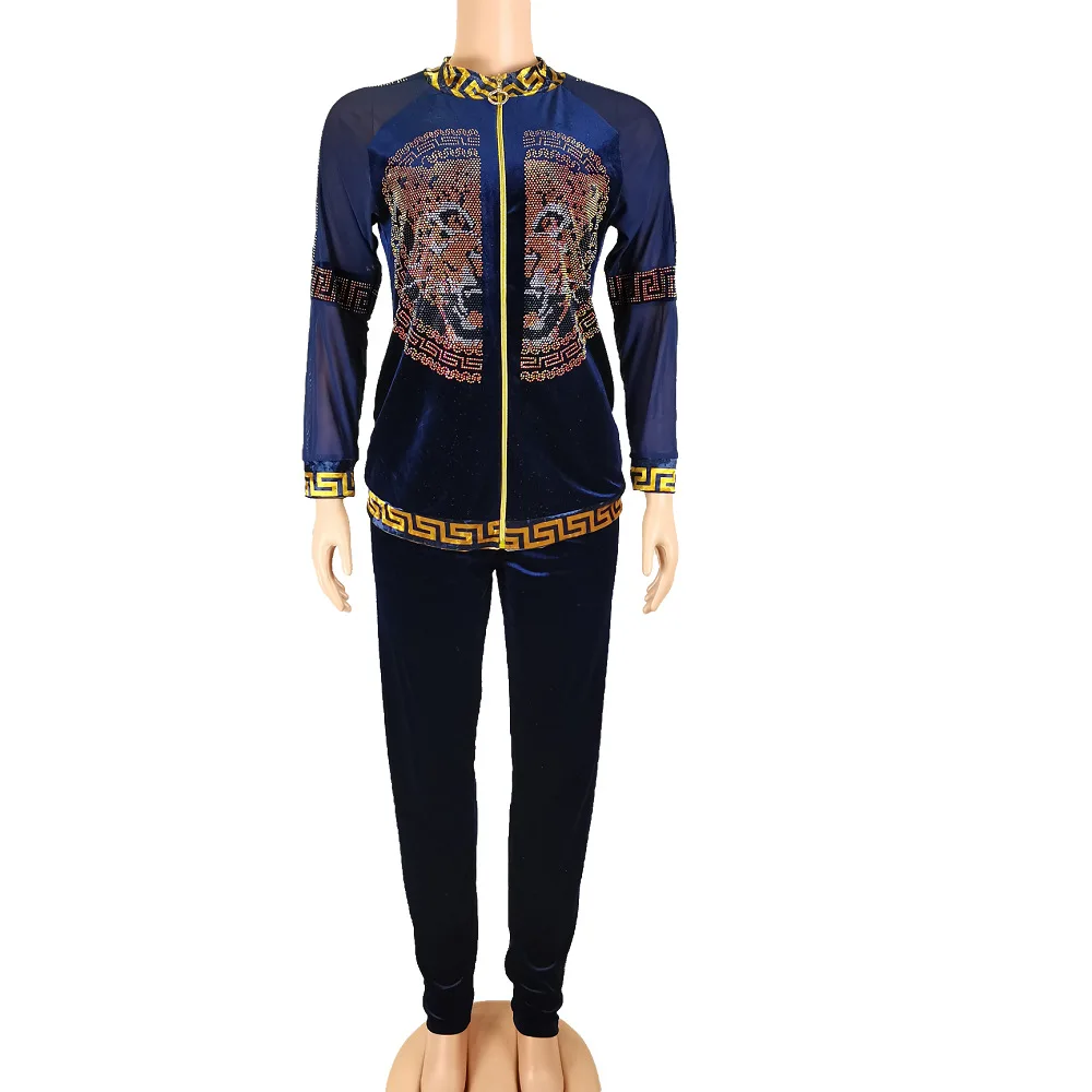 African Clothes For Women Dashiki Plus Size Sequins Perspective 2 Piece Set African Dress Mesh Sleeve Coat Outfits Vestidos Spor