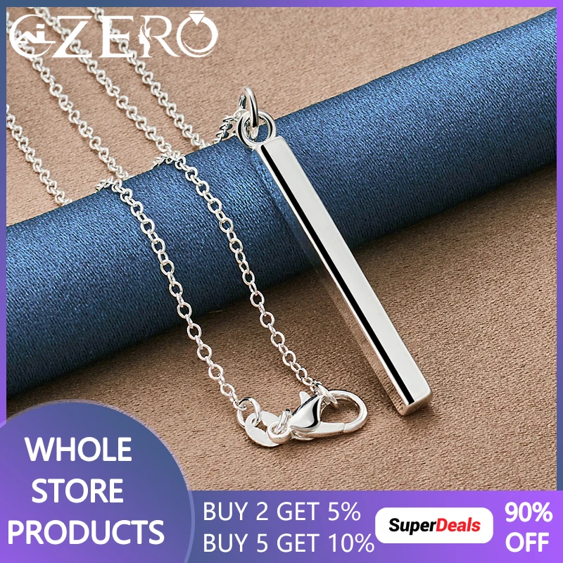 

ALIZERO 925 Sterling Silver Smooth Rectangle Pendant Necklace 16-30Inch Chain For Woman Man Fashion Wedding Party Jewelry Gift