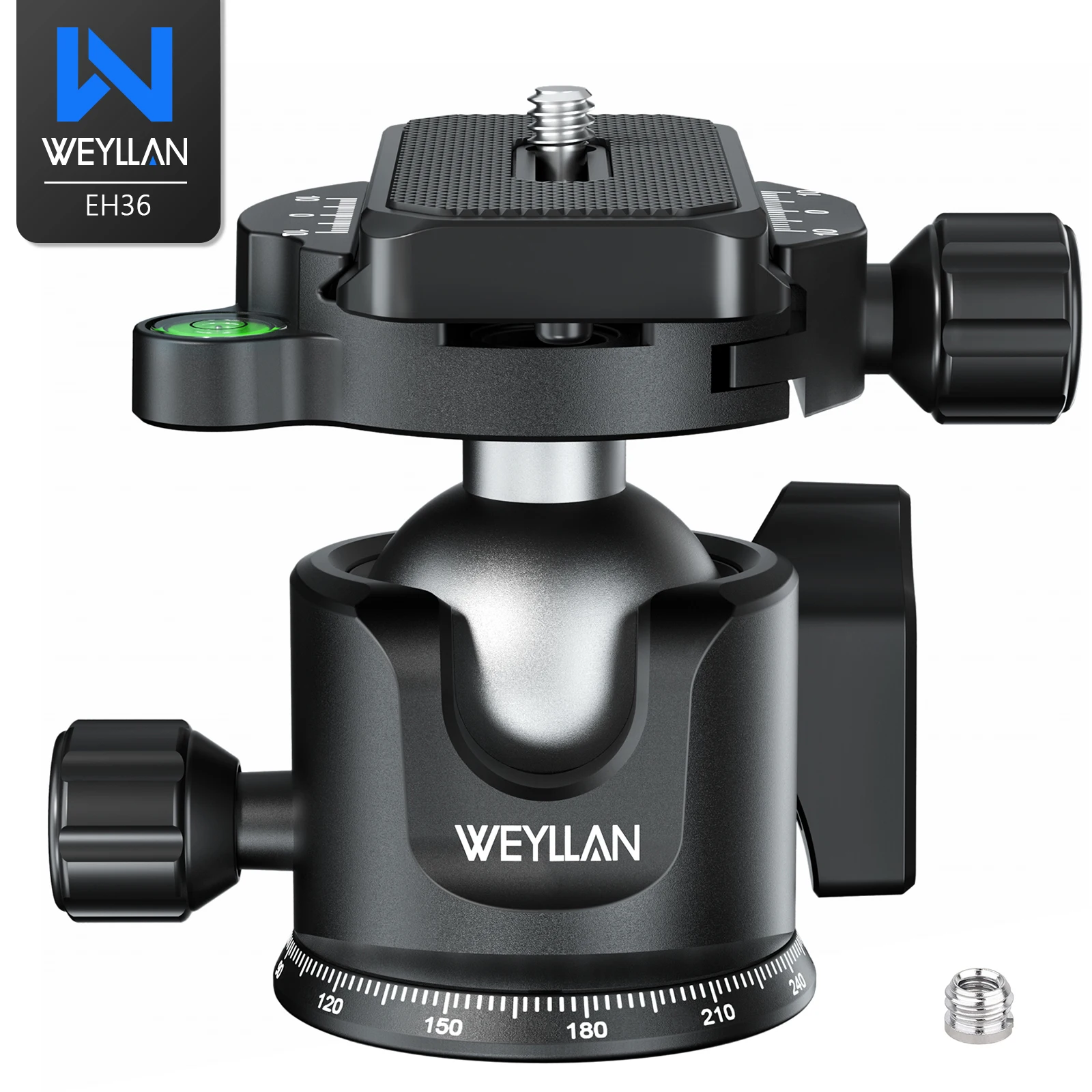 Tripod Ball Head Weyllan CNC Metal 36mm Ballhead Aluminum Alloy Arca Tripod Head Low Profile 1/4" to 3/8" Srew BallHead for Tripod Monopod Camera