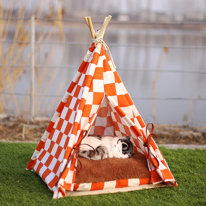 Tipi pour chien de chat de compagnie avec coussin, tente tipi de luxe,  chenil intérieur pour chiens et chats, maisons pour chats avec petit  tableau noir