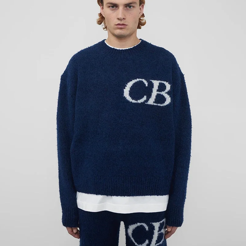 

23FW Classic CB Logo Jacquard Cole Buxton Sweater Men Women Best Quality Oversized Crewneck Royal Blue Knitted Sweatshirts