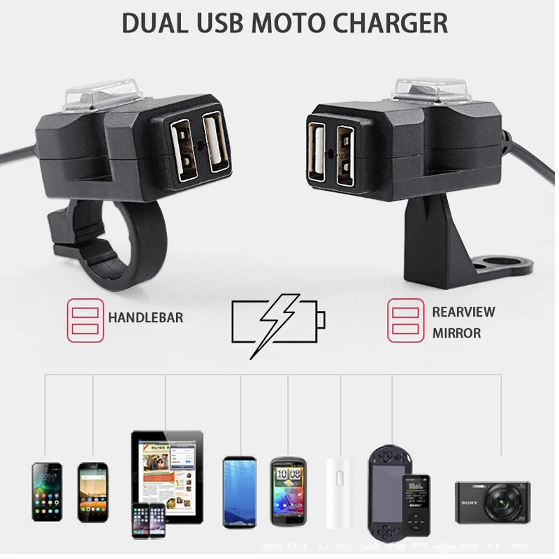 USB Motorcycle Charger Moto Equipment Dual USB Changer 12V Power Supply Adapter Moto USB Chargeur for iPhone Xs Max Samsung S10 (22)