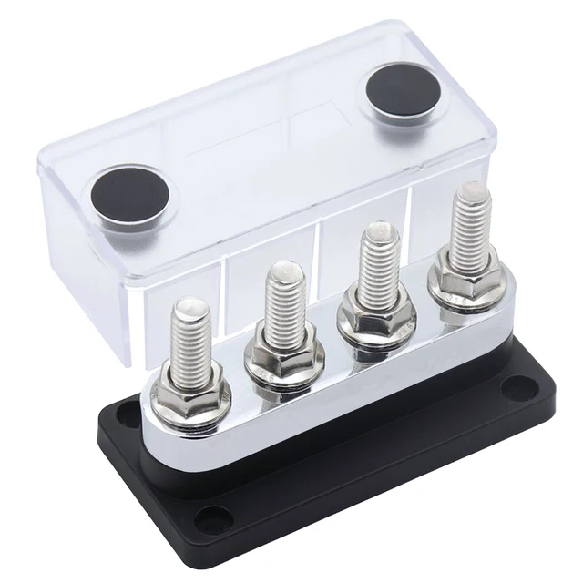 Heavy Duty 600A Bus Bar Power Distribution Block - 8 M10 Studs, 48V DC & 300V AC, For Marine, RV, Truck & Car Battery Systems (Black & Red Pair)