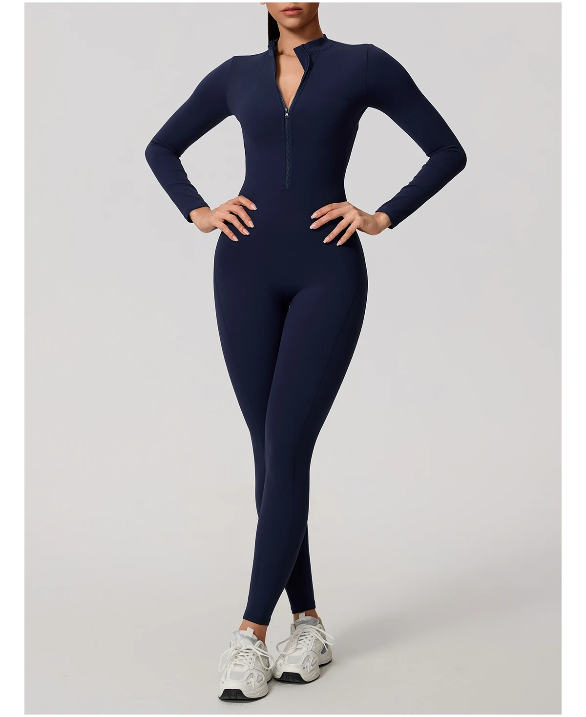 Ctenkevet Damen-Overall mit langen Ärmeln und halbem Reißverschluss, V-Rücken-Design, Po-Lifting, Fitnessstudio, Activewear, Sport-Outfit für Damen – Detail 29