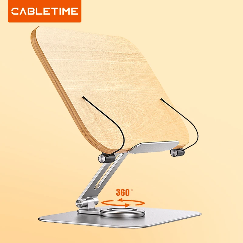 CABLETIME 나무 독서 노트북 스탠드 책꽂이 학생 데스크탑 책 홀더, 높이 조절 태블릿, 레이지 스탠드 S21