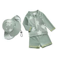 Boys Rash Guard Swim Set, Long Sleeve Turtle Print T-shirt with Shorts and Hat Swimwear 0-5T 1
