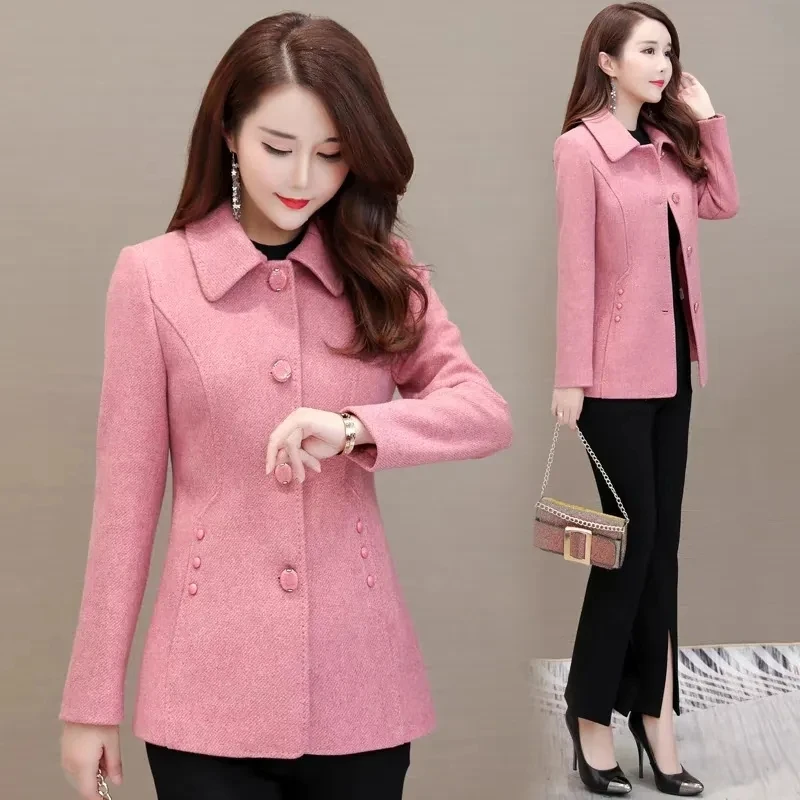 

Middle aged Mother's Woolen Coat Women's Short Jacket 2023 Autumn Winter New Korean Temperament Women Slim Wool Coats L-5XL