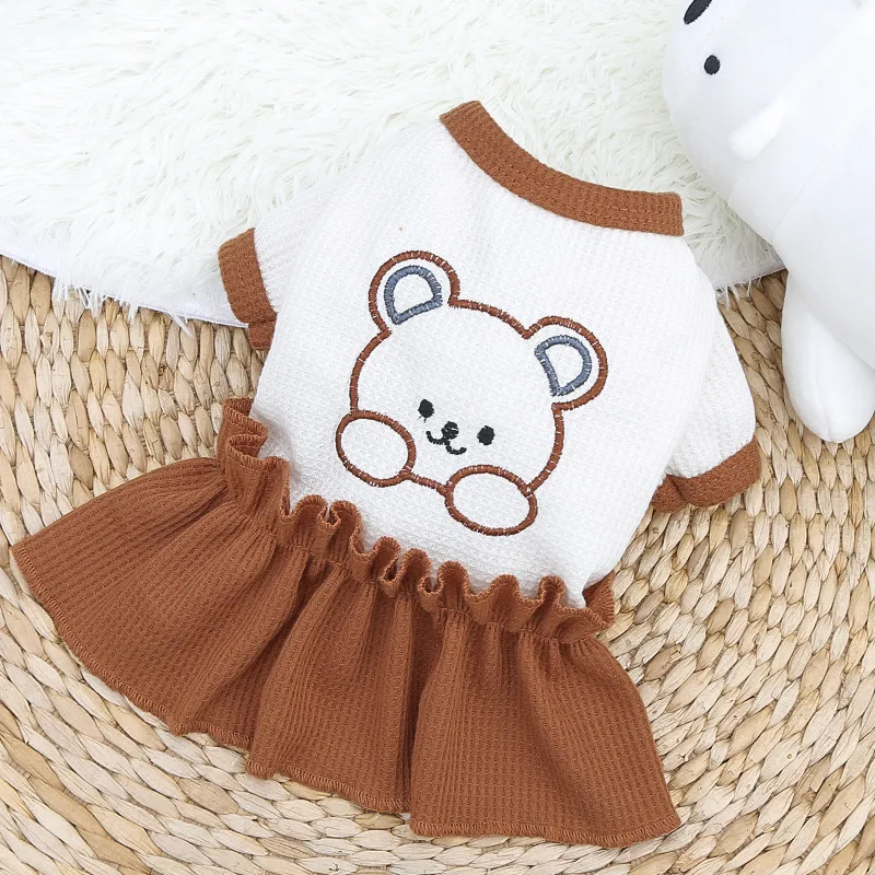 Cute Pet Teddy Bichon Small and Medium-sized Dogs Cats Embroidered Skirt T-shirt Pomeranian Bottom Layer Shirt Clothing Supplies