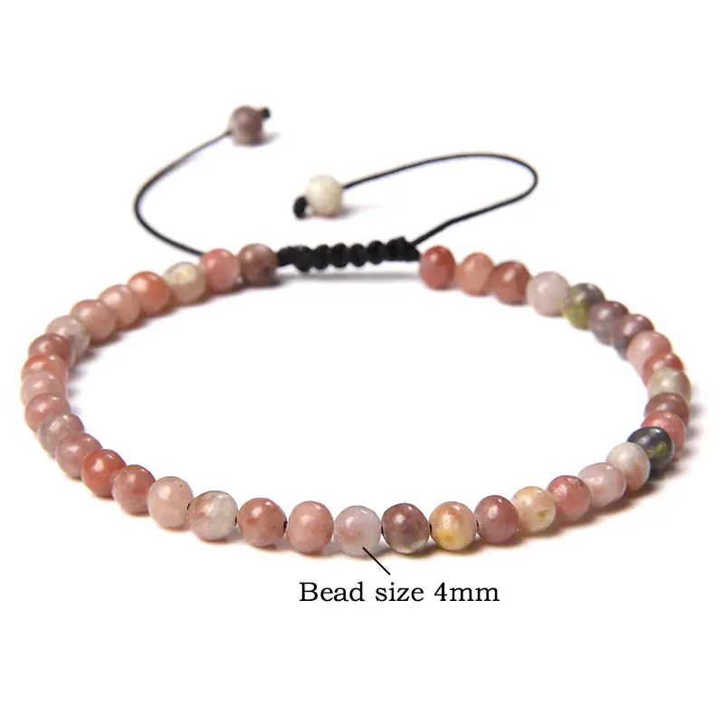 4mm Naturstein Perlen Armband Verstellbare Seil Schnur Geflochtene Armbänder Für Frauen Männer Handgemachte Bunte Quarz Armbänder – Detail 5