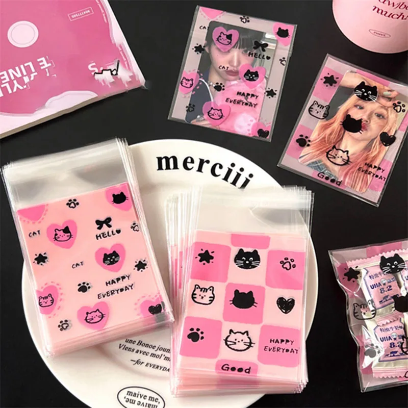 

50Pcs/set Transparent Self Adhesive Seal Bags OPP Cartoon Cat Plastic Cellophane Bags Gifts Bag & Pouch Jewelry Packaging Bags